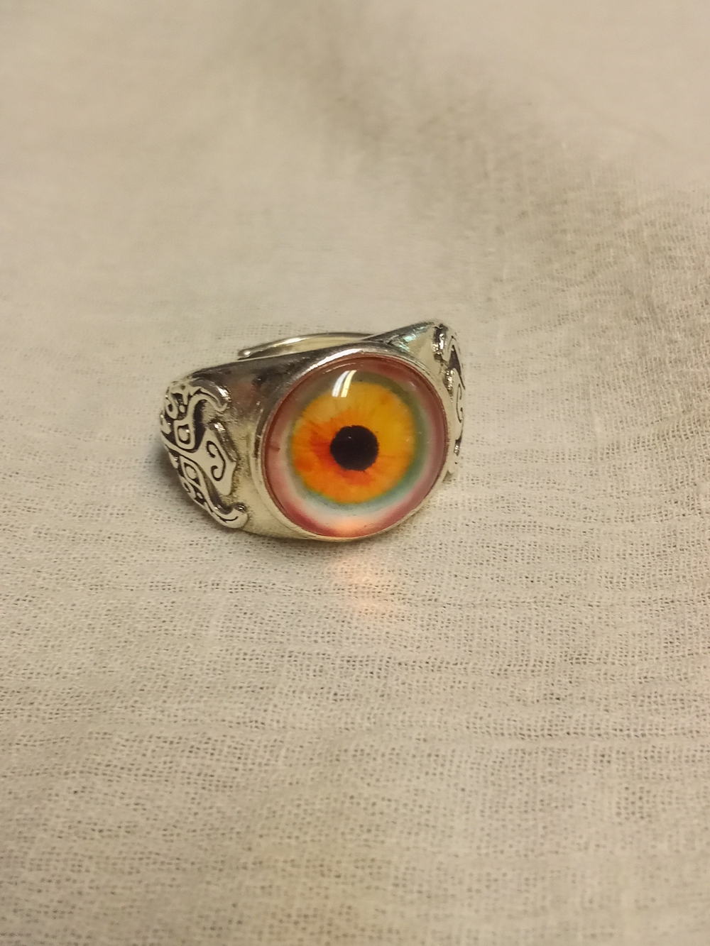 Silver Ring with Multicolor Eye Cabochon